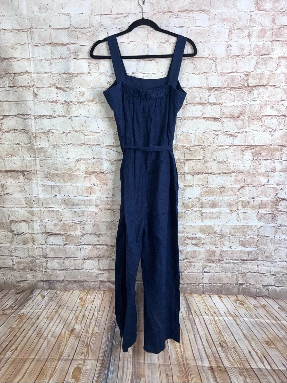 Quince 100% European Linen Square Neck Jumpsuit in Deep Navy Size Small